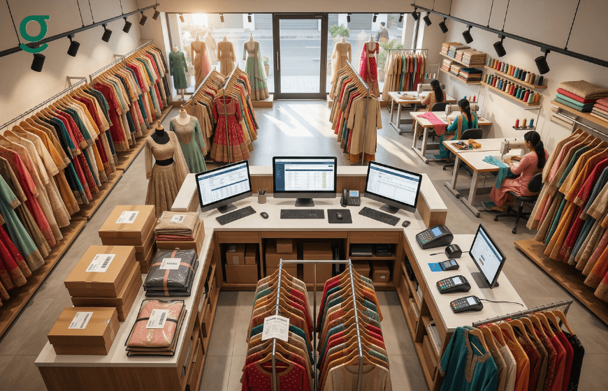 Boutique using tailoring software to manage orders, inventory, and customer billing.