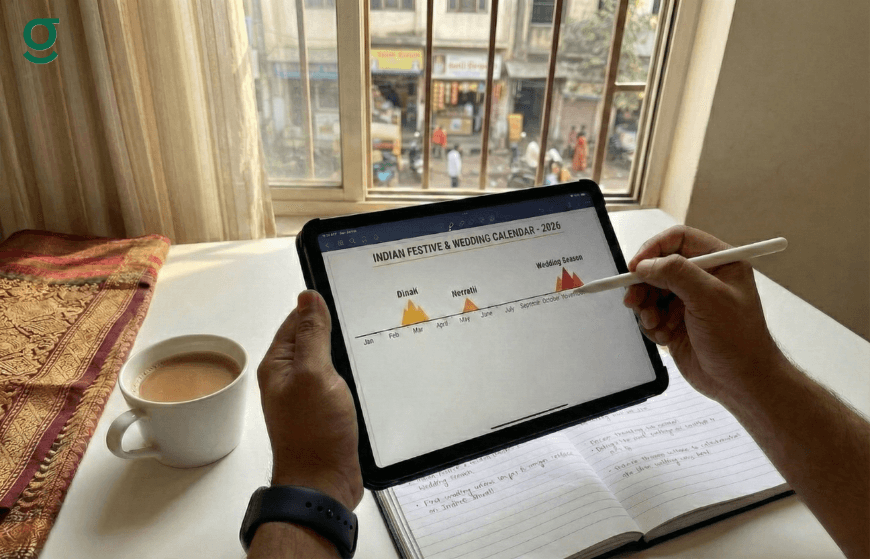 "Person using a Tailoring App on a tablet to review garment measurements and orders while sitting by a window."