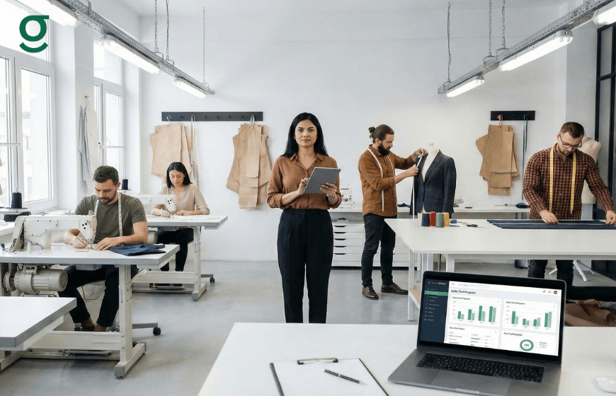 Tailor app used in a tailoring unit to monitor production progress and manage garment workflows.