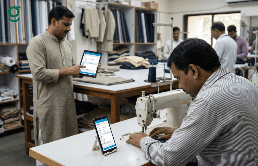 Boutique Software managing tailoring tasks and orders through tablet and mobile inside a workshop.