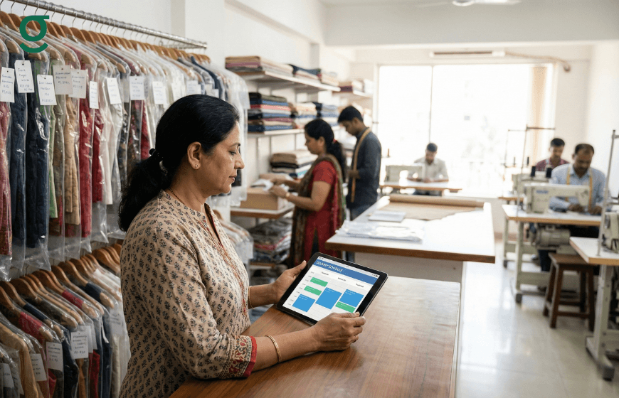 Boutique Software used on a tablet to manage orders and workflow inside a tailoring boutique.