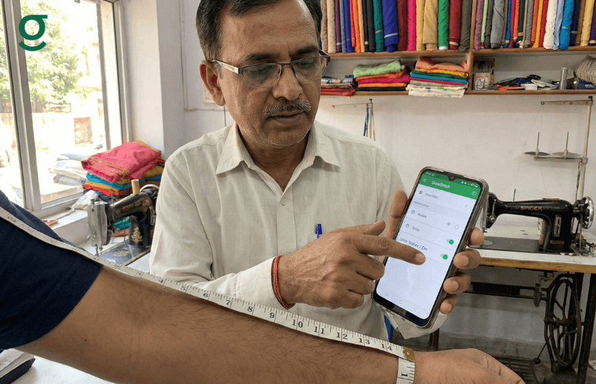 Online tailor app used to record measurements in a tailoring shop