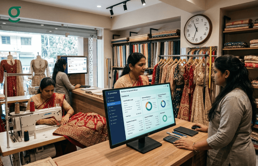 Bill book app managing billing, orders, and customer records in a busy boutique store