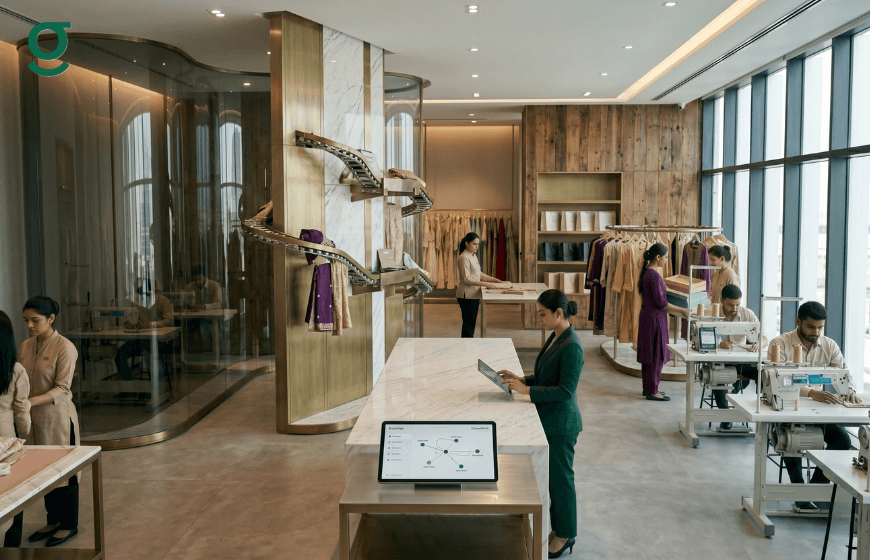 Digital tailor management software coordinating boutique operations and tailoring teams.
