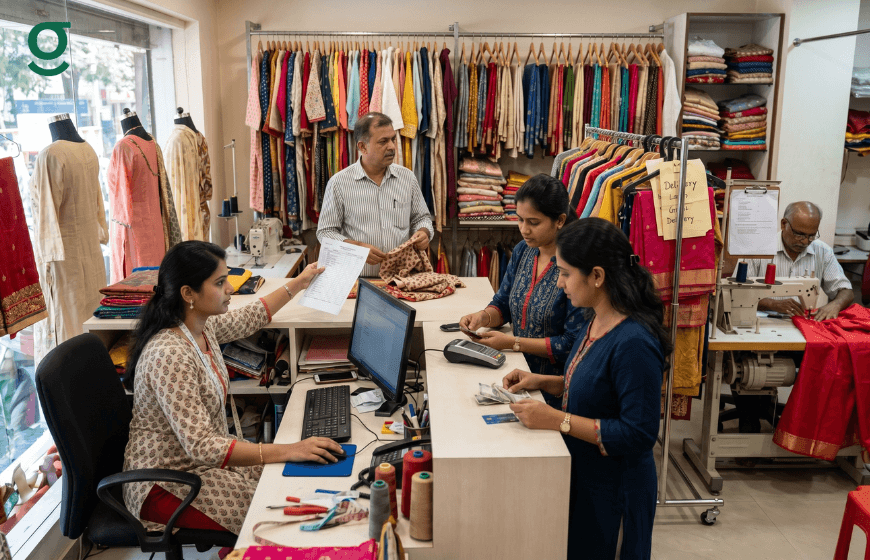 Boutique software streamlining billing and inventory in a busy clothing store checkout area