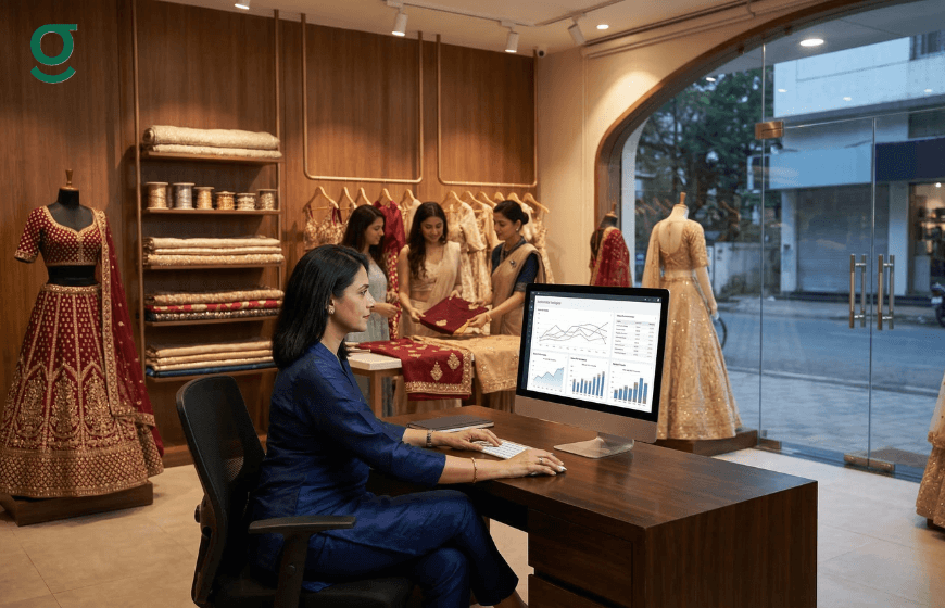 Tailoring application tracking sales and operations while staff assist customers in boutique