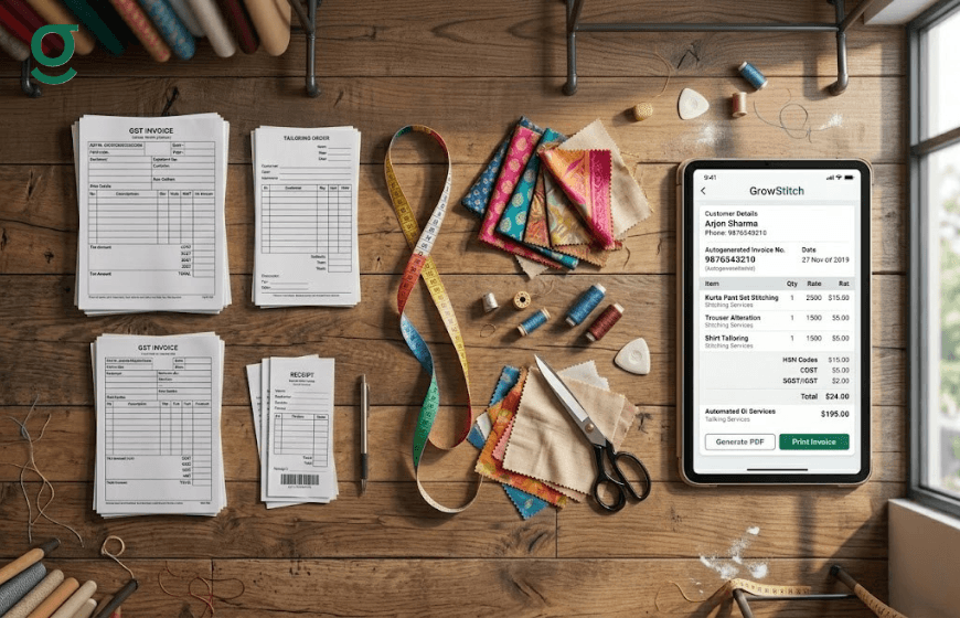 Tailoring software managing invoices, receipts, and customer orders in a tailoring business.
