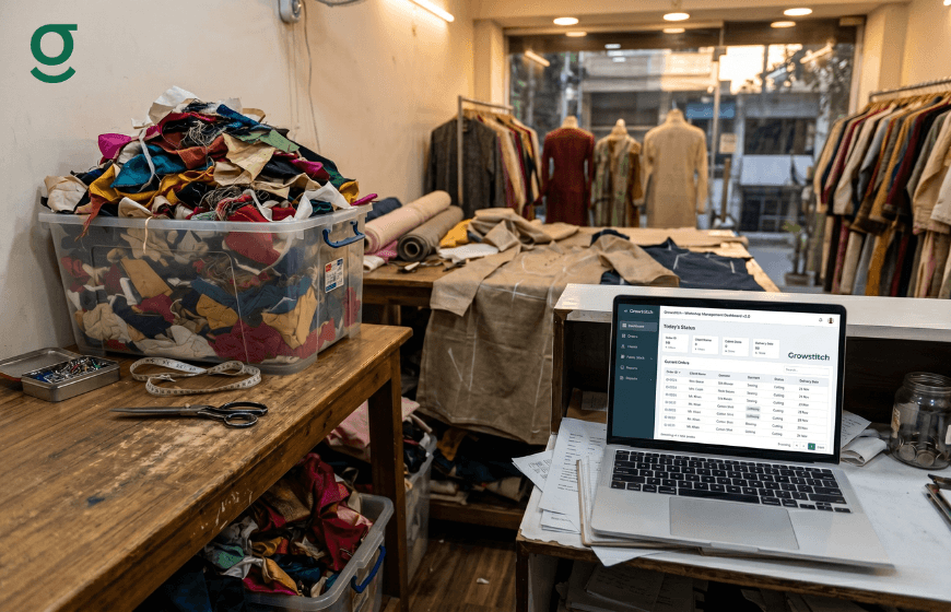 Tailoring software organizing boutique orders, fabrics and production tracking in one system.