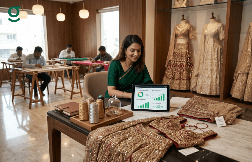 Tailor app tracking boutique sales, orders and production performance.