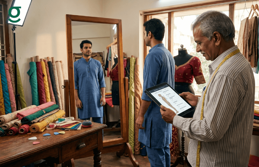 Tailor measurements app used for precise body measurements and custom tailoring fittings.