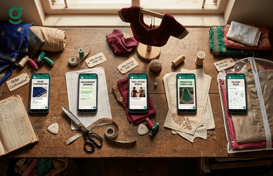 Tailoring application tracking orders, measurements, fittings, and delivery updates.