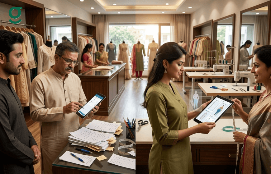 AI tailor app India simplifying digital measurements and boutique order management.