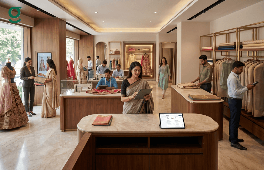 Modern boutique using billing software for cloth shop to manage customers and inventory.