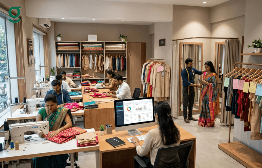 Tailoring software managing boutique operations with staff stitching and recording customer measurements