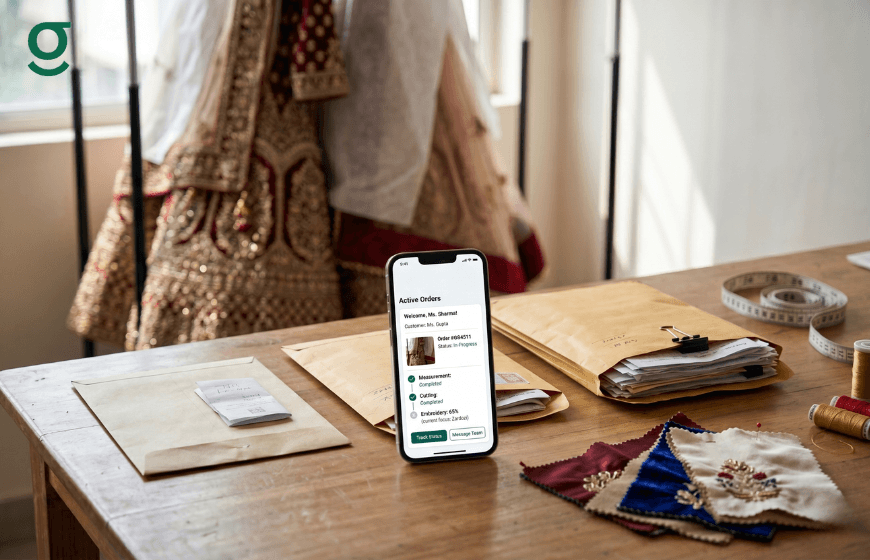Tailoring software tracking orders and production updates on a mobile dashboard