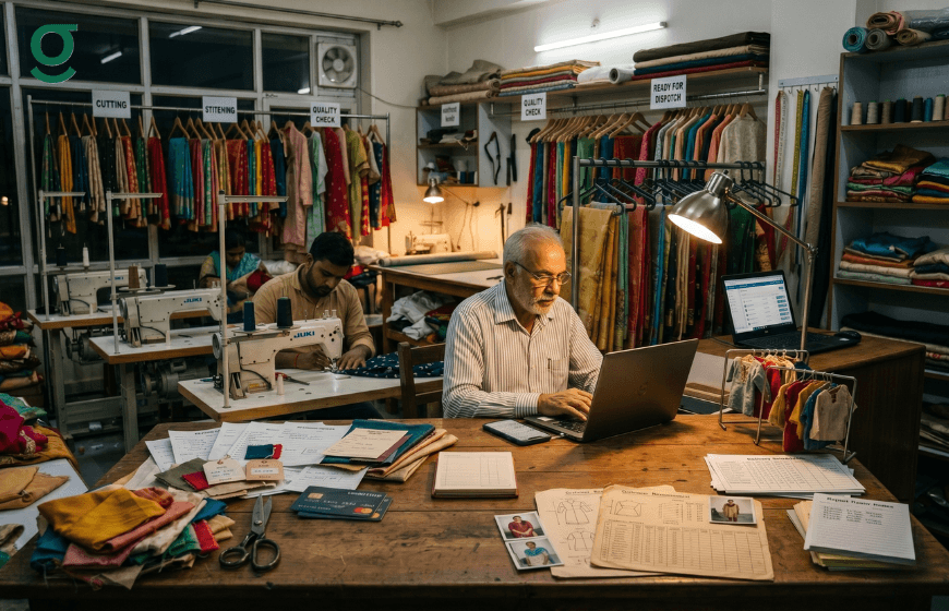 Tailoring software helping a garment workshop manage stitching, orders, and fabric inventory.