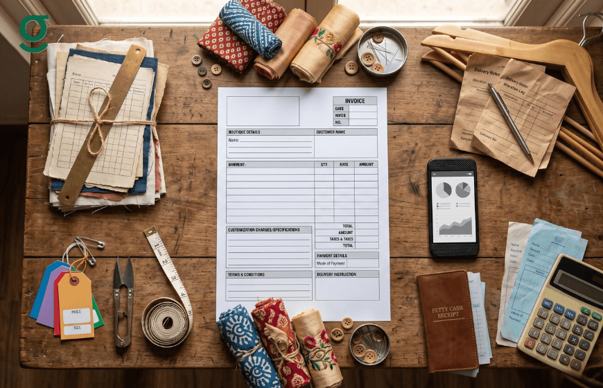 Printable cloth bill format for tailoring invoices, payment tracking and boutique orders.
