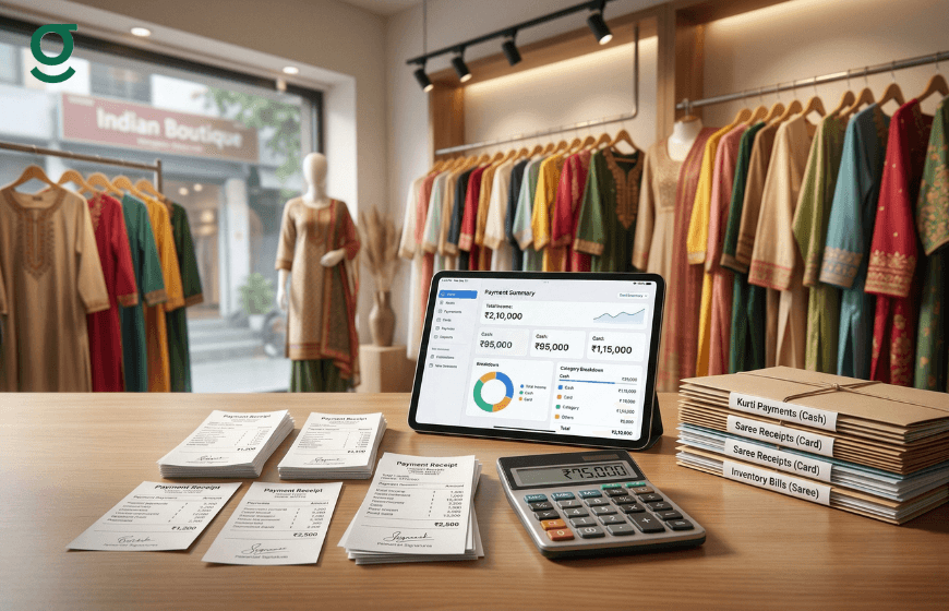 Boutique using tailoring software for billing and payment tracking with digital dashboard