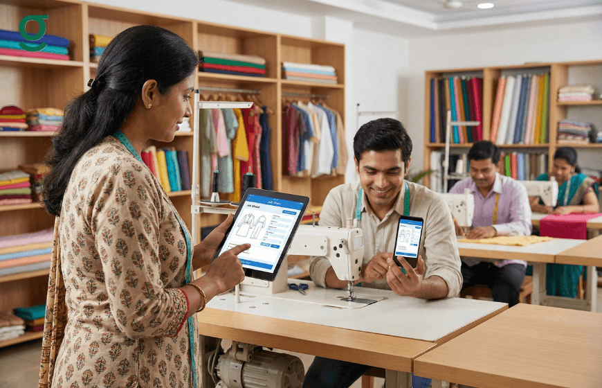 Tailors capturing measurements digitally using a Tailor Measurement App.