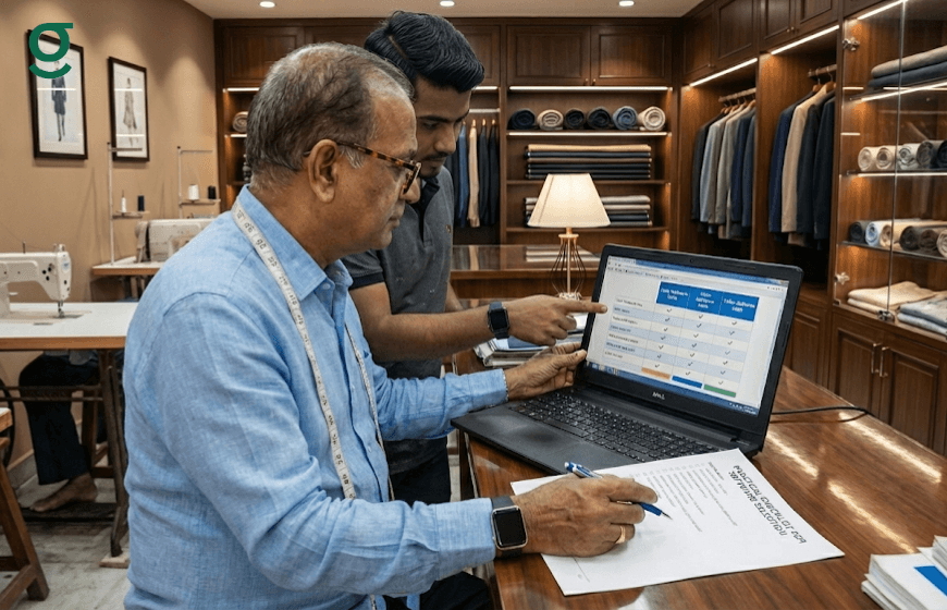 Tailor software used by boutique owner to manage orders and customer details