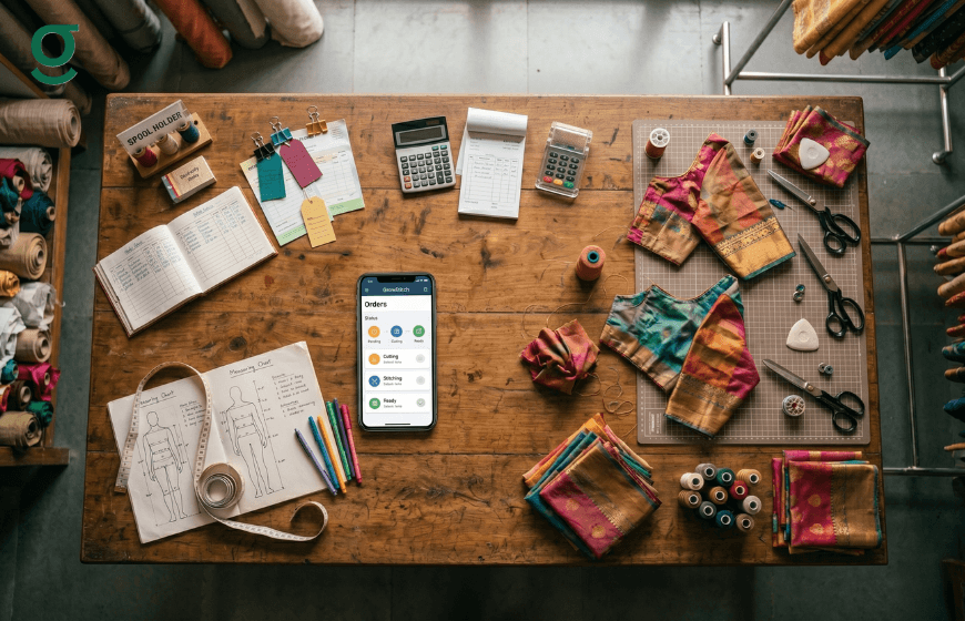 Tailoring software organizing orders, measurements, and fabric workflow for boutiques.
