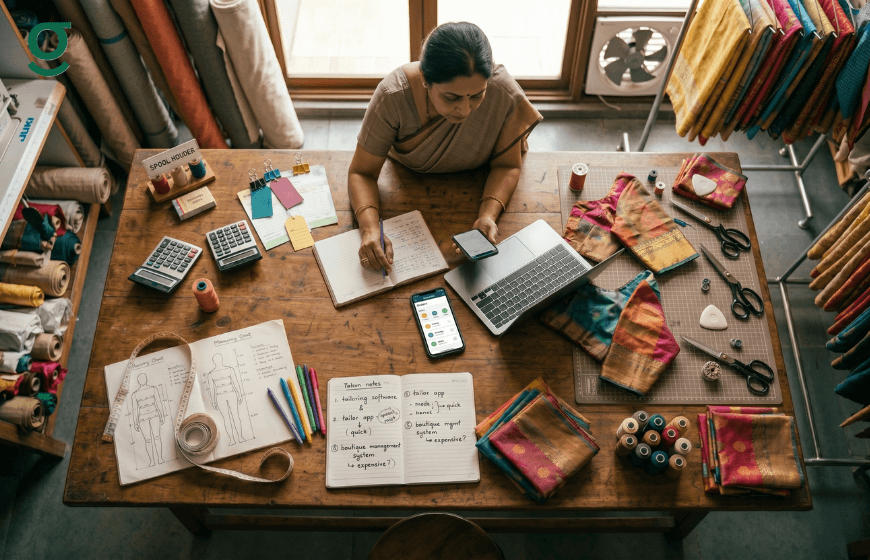 Tailoring software helping boutique owners manage orders, measurements, and billing.