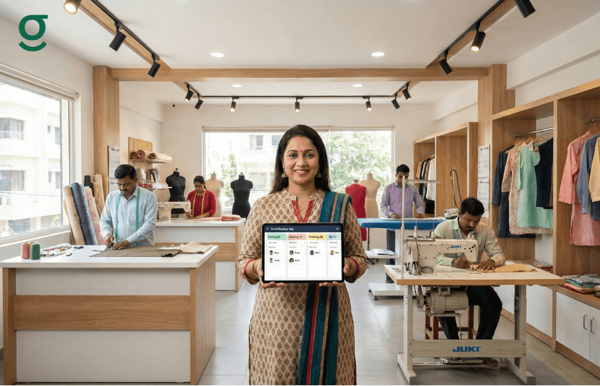 Boutique App displayed by a boutique owner to manage tailoring orders and production workflow.