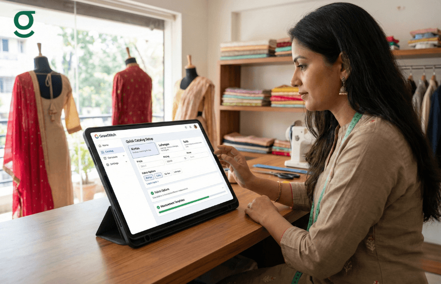 Boutique Software on a tablet helping manage tailoring orders and customer details.