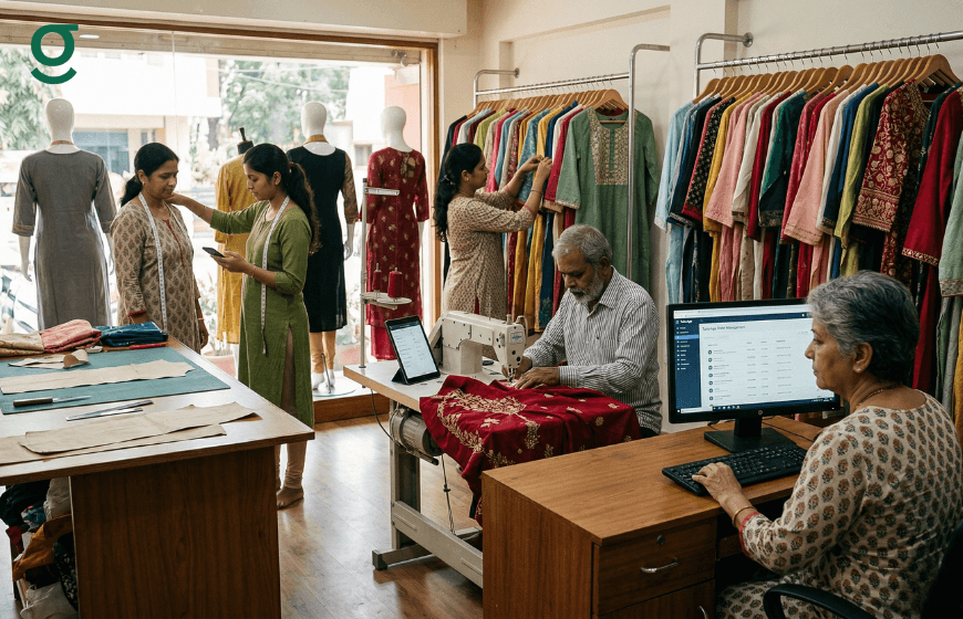 Tailor app used in a boutique as staff manage orders, billing, and customers.
