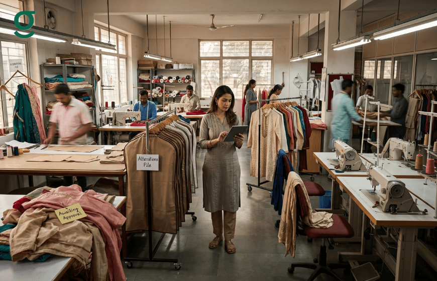 Tailor marketplace workshop with clothing production and alterations