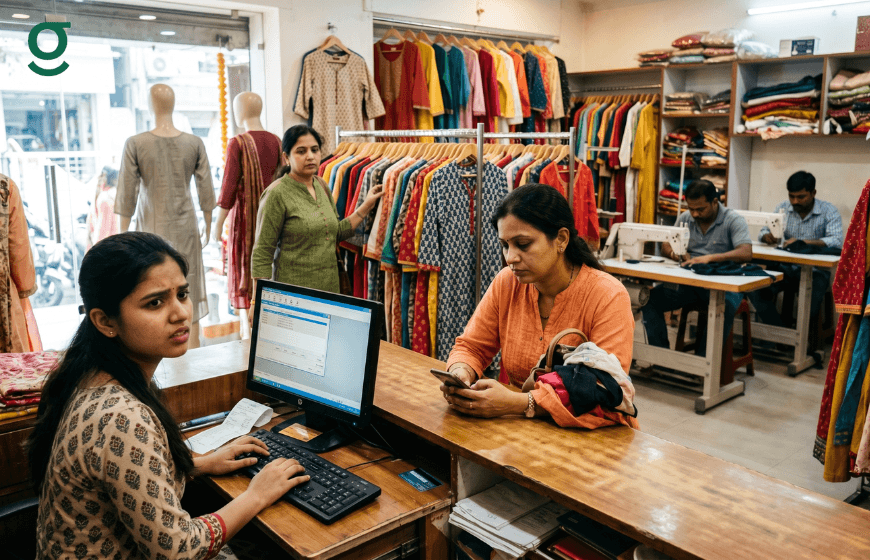 Apparel billing software in a boutique managing customer orders, payments, and tailoring workflow.
